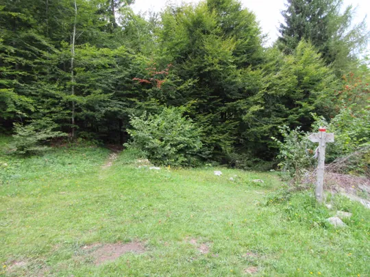 Indicazioni per il Forte Corbin, proseguire in discesa sul sentiero di destra