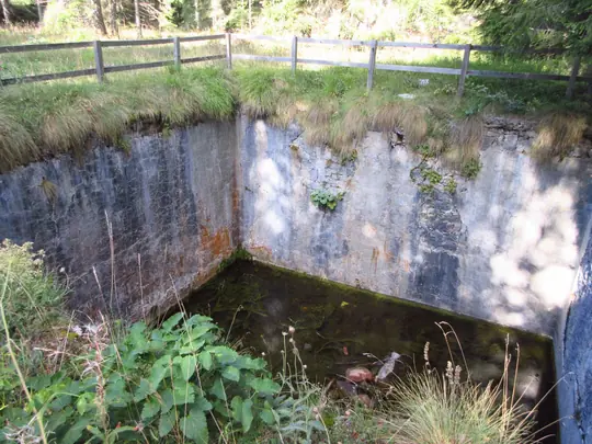 Cisterna d’acqua sotto Forte Campolongo protetta da una palizzata