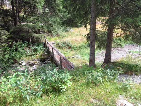 Il piccolo ponte in legno permette di superare il torrente