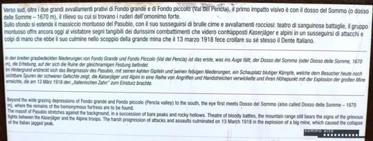 Forte Sommo Alto - Tabelle