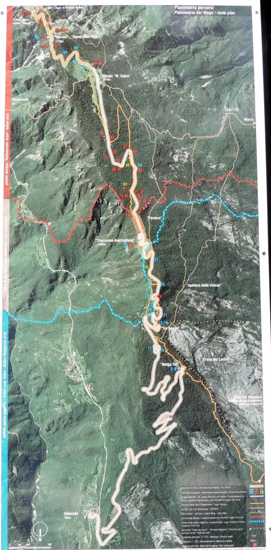 Monte Zugna - pianta percorso turistico
