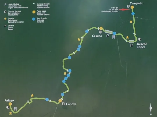 Tabella del percorso con partenza da Asiago
