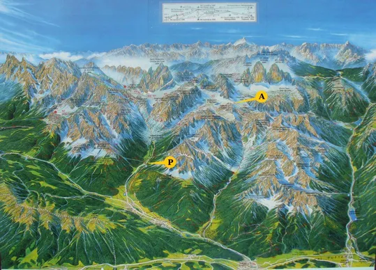 Locatelli - Panoramica con l'indicazione del punto di ''P''artenza e del punto di ''A''rrivo