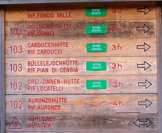 Locatelli - Tabellone al punto di partenza, all'Hotel Dolomitenhof