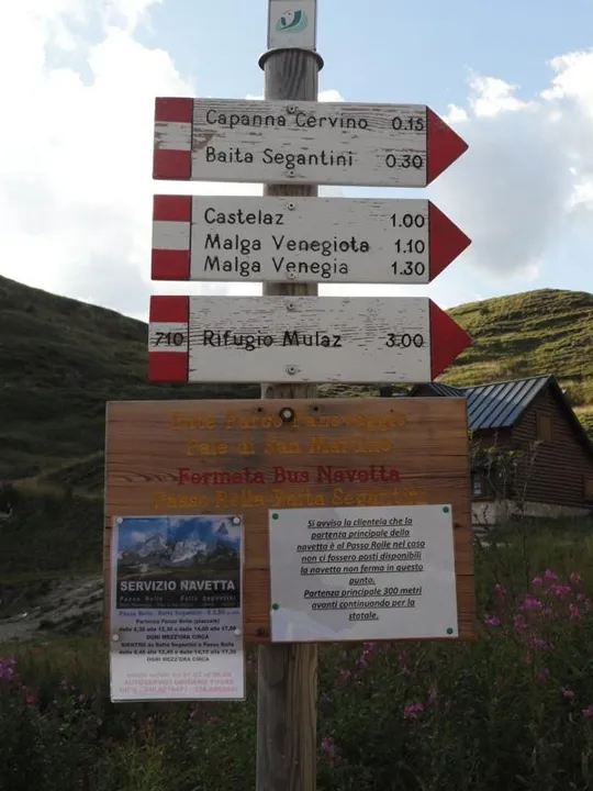 Baita Segantini - le indicazioni al parcheggio