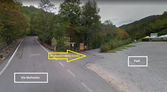 L'inizio del breve viale pedonale che conduce al Molinetto