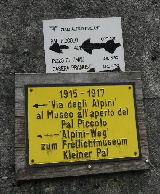 Pal Piccolo Alpi Carniche - tabella inizio percorso